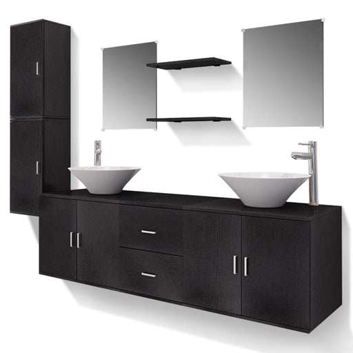 11 Piece Bathroom Furniture Set with Basin with Tap Black.