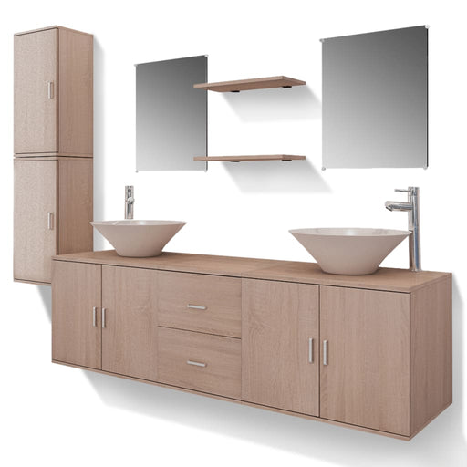 11 Piece Bathroom Furniture Set with Basin with Tap Beige.