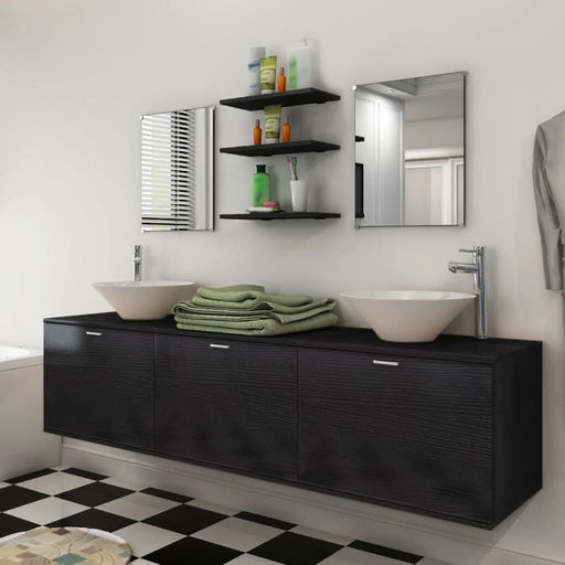 Ten Piece Bathroom Furniture Set with Basin with Tap Black.