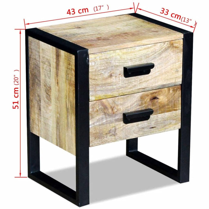 Side Table with 2 Drawers Solid Mango Wood 43x33x51 cm.