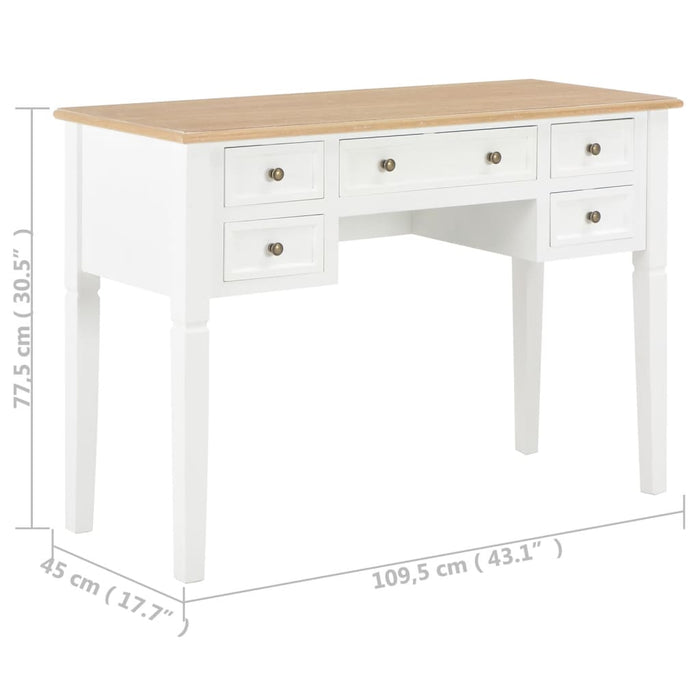 Writing Desk White 109.5x45x77.5 cm Wood.