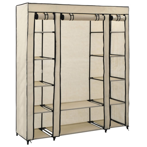 Wardrobe with Compartments and Rods Cream 150x45x176 cm Fabric.