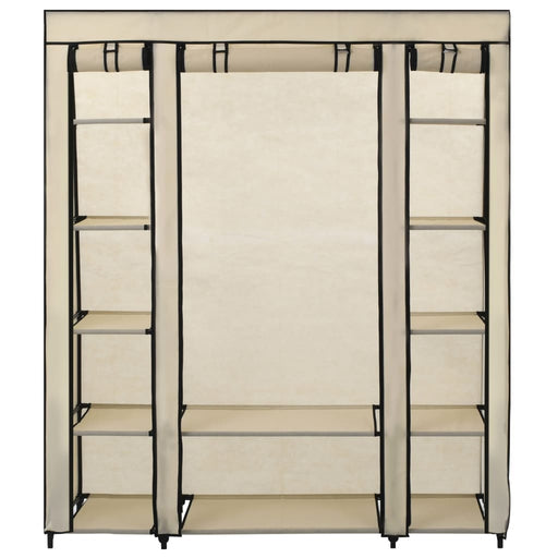 Wardrobe with Compartments and Rods Cream 150x45x176 cm Fabric.