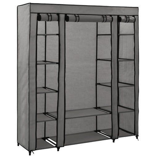 Wardrobe with Compartments and Rods Grey 150x45x176 cm Fabric.