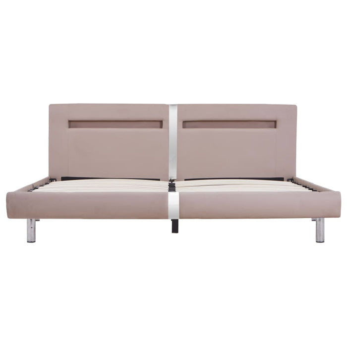 Bed Frame with LED Cappuccino Faux Leather 150x200 cm 5FT King Size.