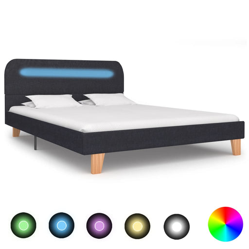 Bed Frame with LED Dark Grey Fabric 135x190 cm 4FT6 Double.