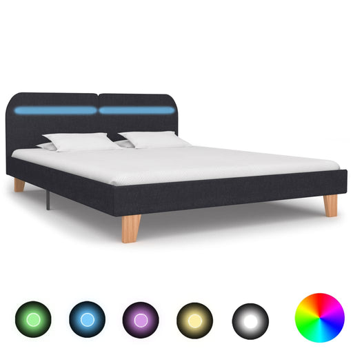 Bed Frame with LED Dark Grey Fabric 150x200 cm 5FT King Size.