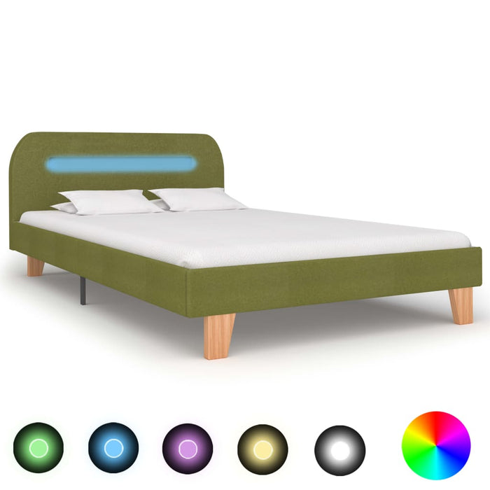 Bed Frame with LED Green Fabric 120x190 cm 4FT Small Double.