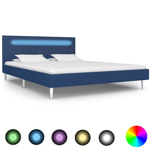 Bed Frame with LED Blue Fabric 135x190 cm 4FT6 Double.