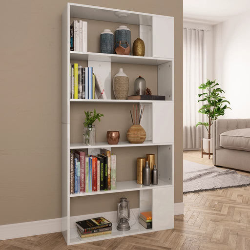 Book Cabinet/Room Divider High Gloss White 80x24x159 cm Engineered Wood.