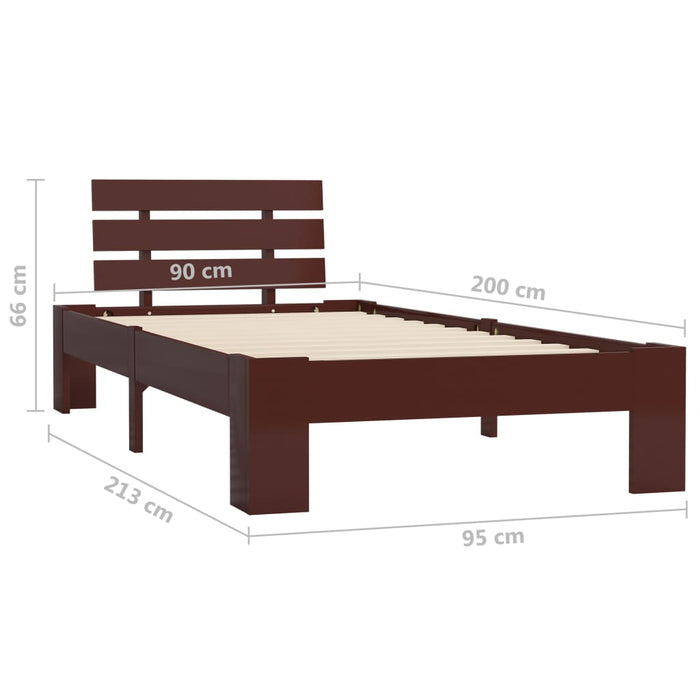Bed Frame Dark Brown Solid Pine Wood 90x200 cm.