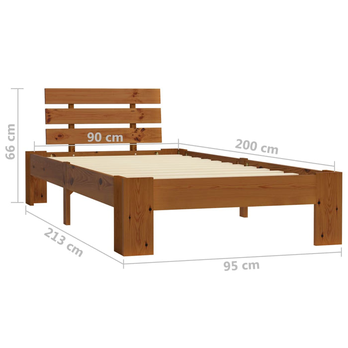 Bed Frame Honey Brown Solid Pine Wood 90x200 cm.