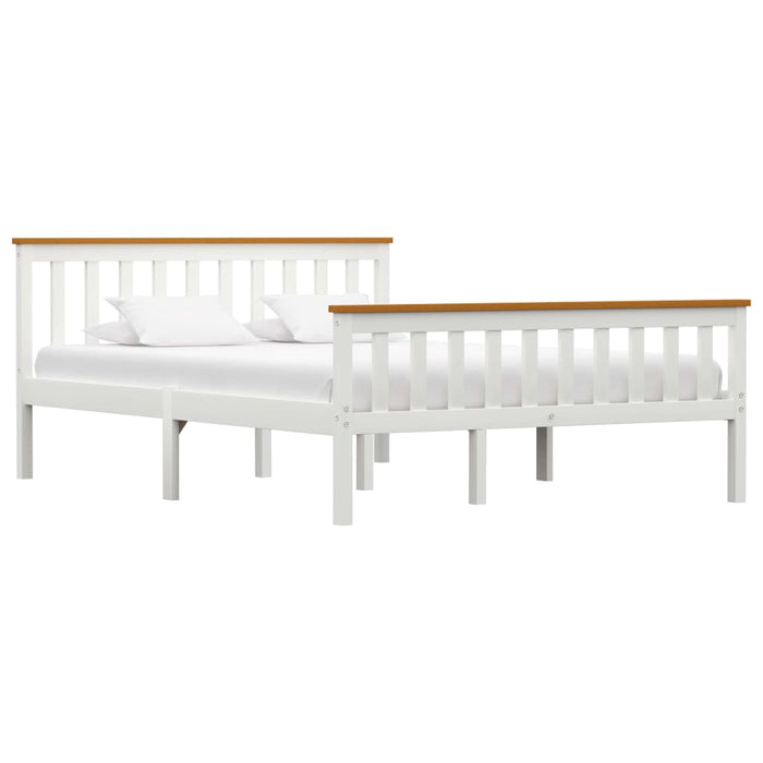Bed Frame White Solid Pinewood 135 x 190 cm.