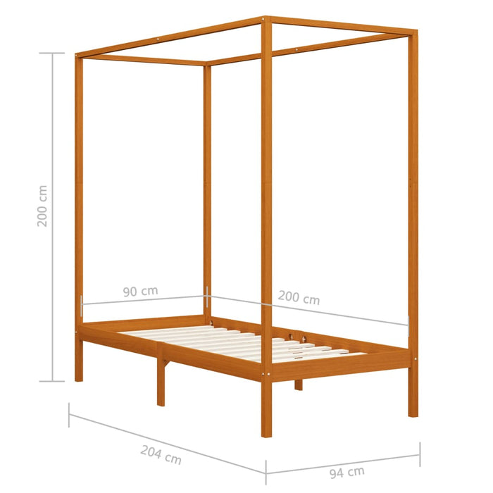 Canopy Bed Frame Honey Brown Solid Pine Wood 90x200 cm.