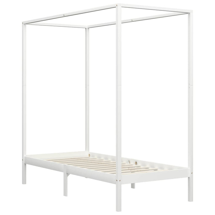 Canopy Bed Frame White Solid Pine Wood 100x200 cm.