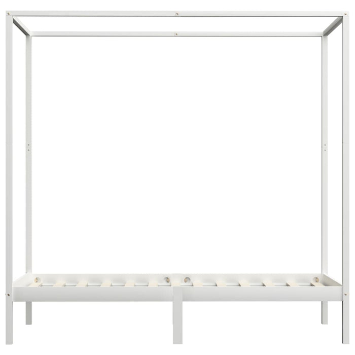 Canopy Bed Frame White Solid Pine Wood 100x200 cm.
