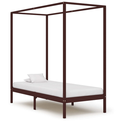 Canopy Bed Frame Dark Brown Solid Pine Wood 90x200 cm.
