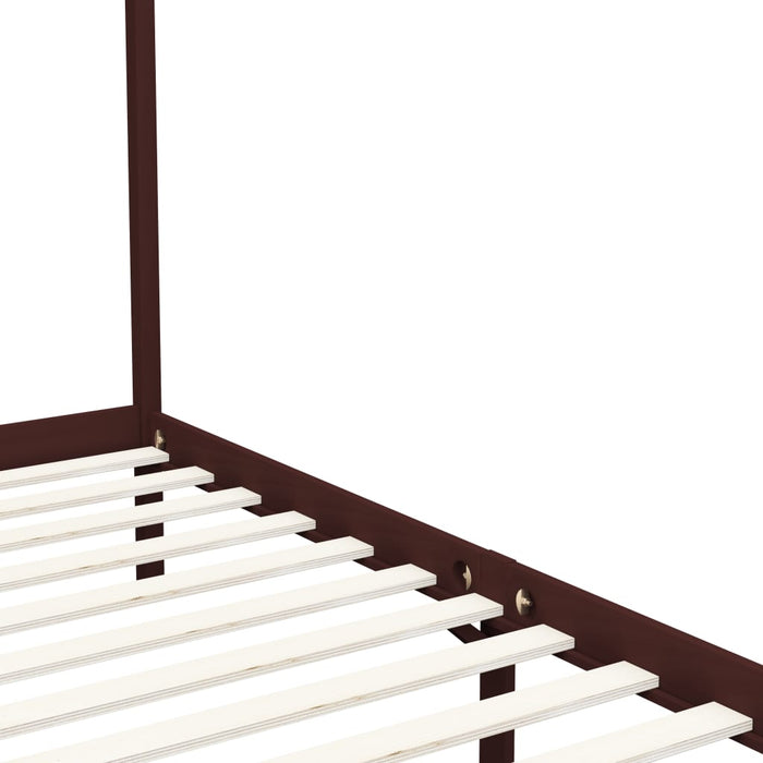 Canopy Bed Frame Dark Brown Solid Pine Wood 120x200 cm.