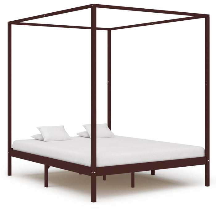 Canopy Bed Frame Dark Brown Solid Pine Wood 6FT Super King.