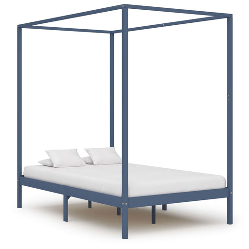 Canopy Bed Frame Grey Solid Pine Wood 120x200 cm.