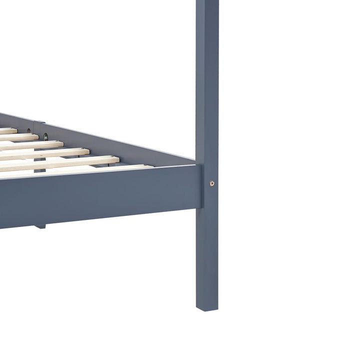 Canopy Bed Frame Grey Solid Pine Wood 140x200 cm.