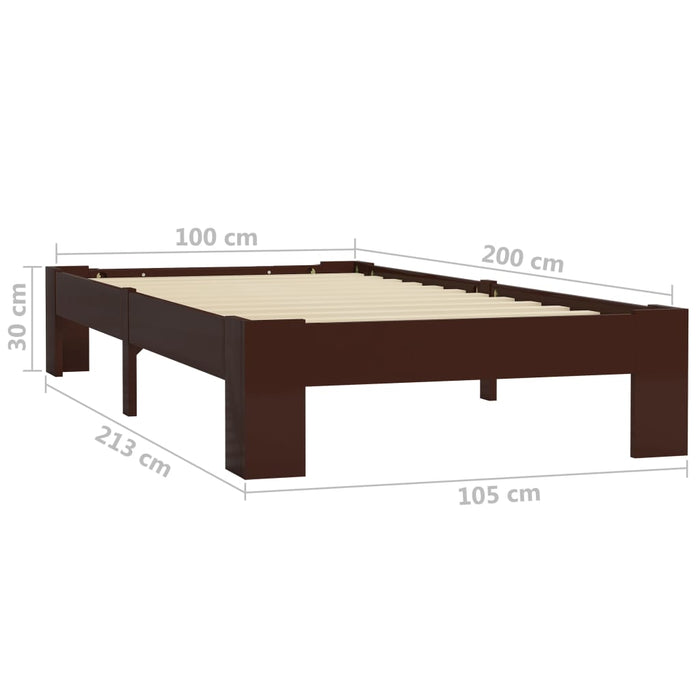 Bed Frame Dark Brown Solid Pine Wood 100x200 cm.