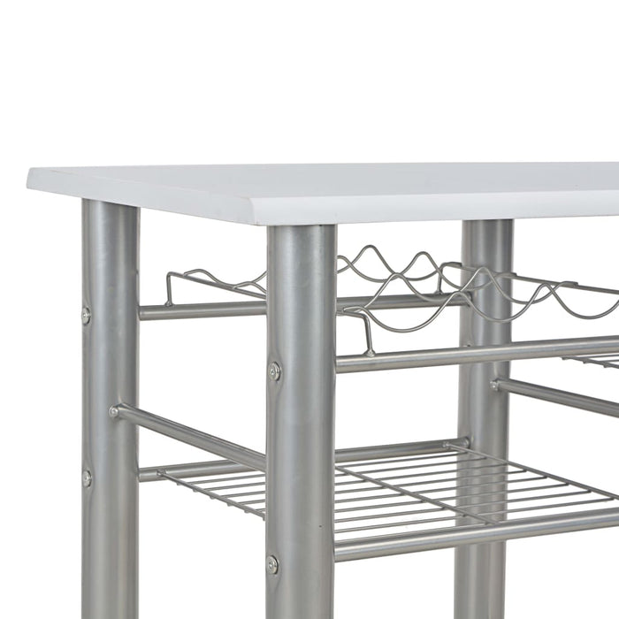 3 Piece Bar Set with Shelves Wood and Steel White.