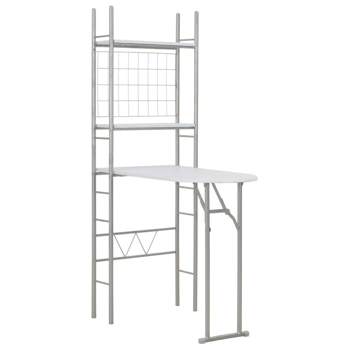 3 Piece Folding Dining Set with Storage Rack MDF and Steel White.