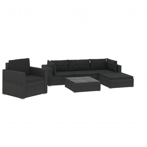 6 Piece Garden Lounge Set with Cushions Poly Rattan Black.