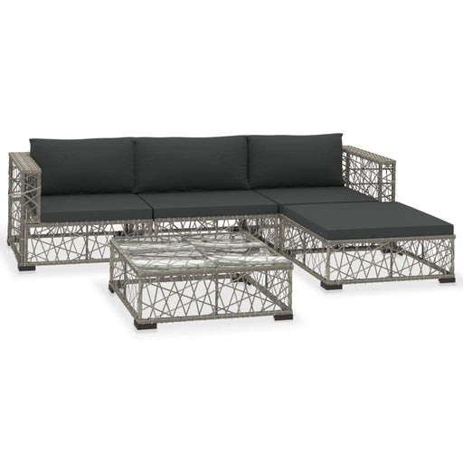 5 Piece Garden Lounge Set with Cushions Poly Rattan Grey.