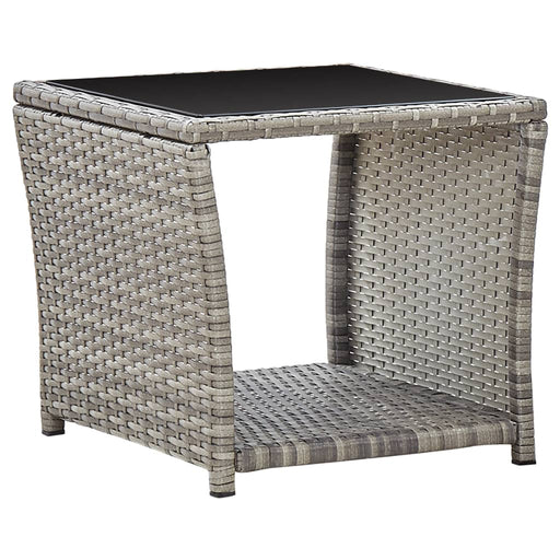Coffee Table Grey 45x45x40 cm Poly Rattan and Glass.