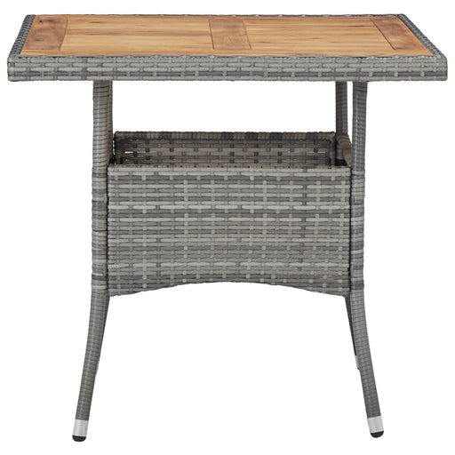Outdoor Dining Table Grey Poly Rattan and Solid Acacia Wood.