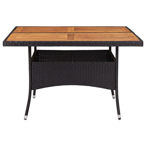 Outdoor Dining Table Black Poly Rattan and Solid Acacia Wood.