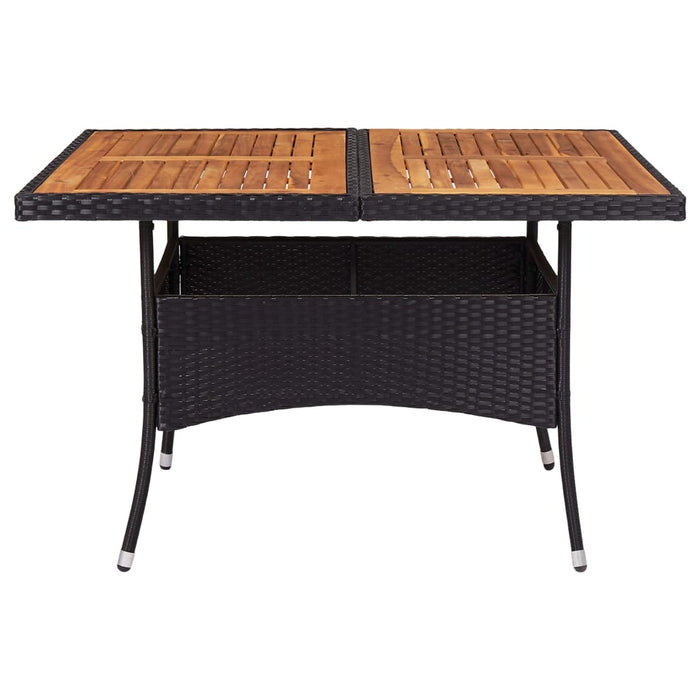 Outdoor Dining Table Black Poly Rattan and Solid Acacia Wood.