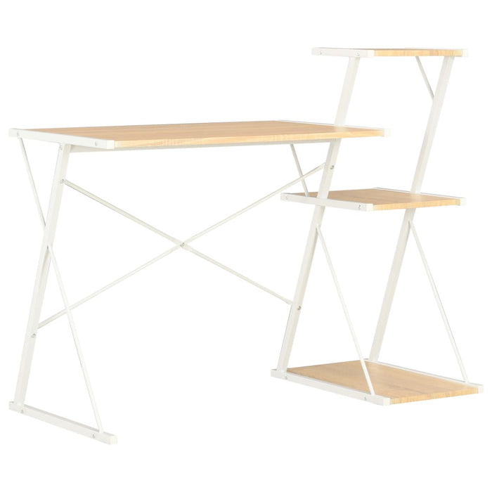 Desk with Shelf White and Oak 116x50x93 cm.