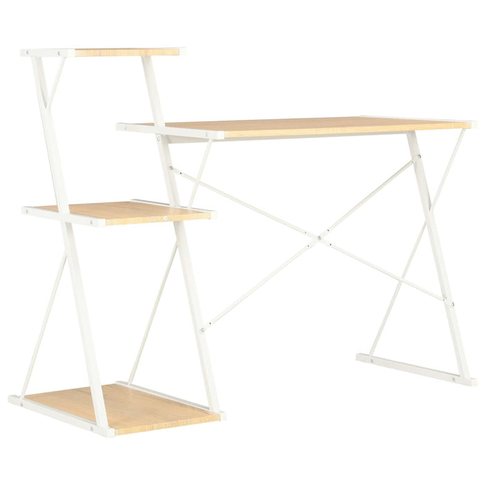 Desk with Shelf White and Oak 116x50x93 cm.