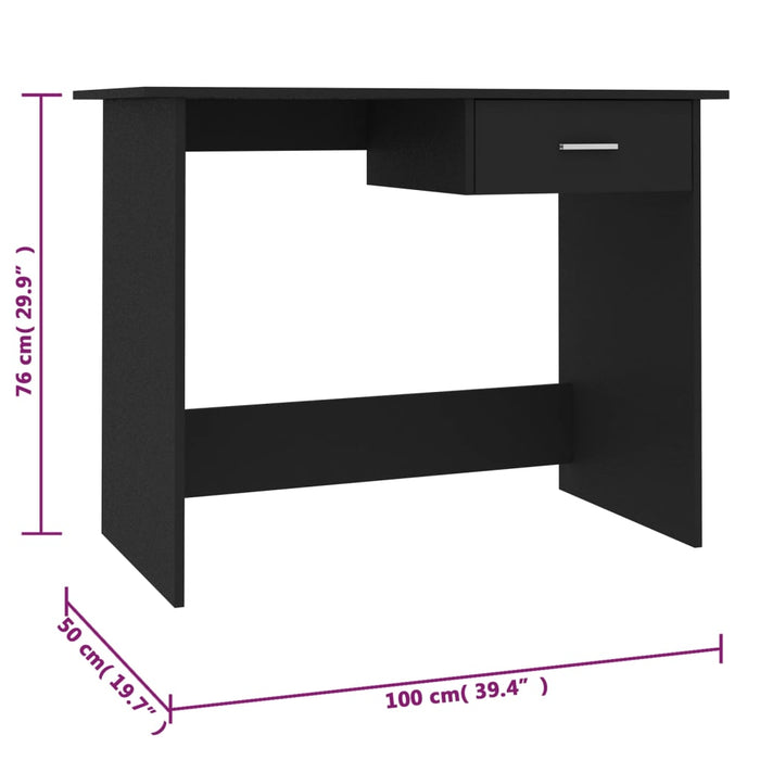 Desk Black 100x50x76 cm Engineered Wood.