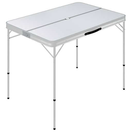 Folding Camping Table with 2 Benches Aluminium White.