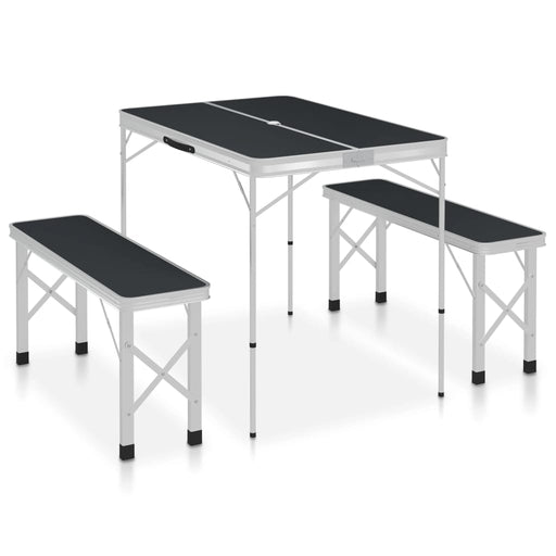 Folding Camping Table with 2 Benches Aluminium Grey.