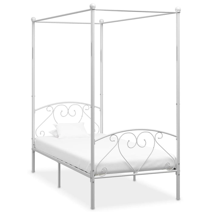 Canopy Bed Frame White Metal 100x200 cm.