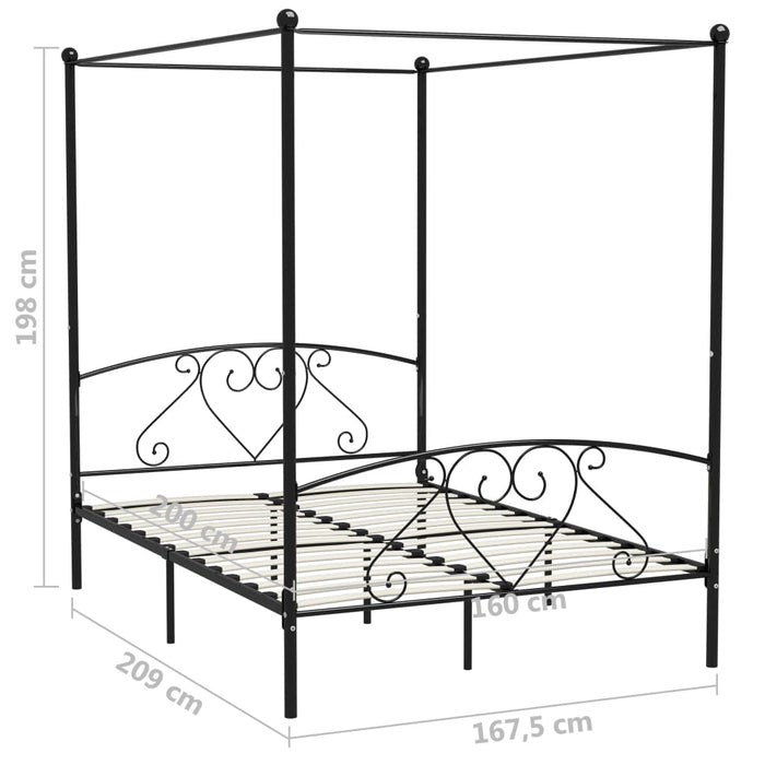 Canopy Bed Frame Black Metal 160x200 cm.