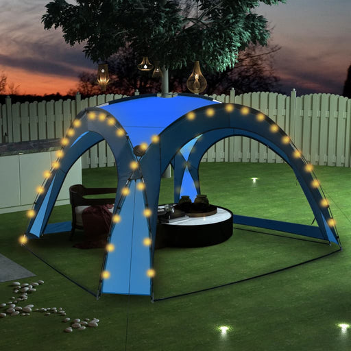 Party Tent with LED and 4 Sidewalls 3.6x3.6x2.3 m Blue.