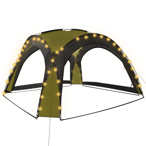 Party Tent with LED and 4 Sidewalls 3.6x3.6x2.3 m Green.