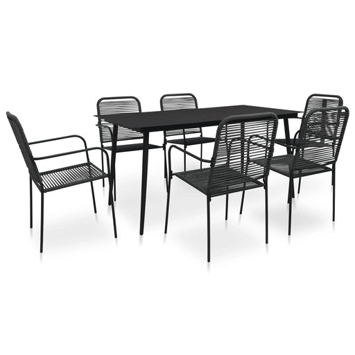 7 Piece Outdoor Dining Set Cotton Rope and Steel Black.