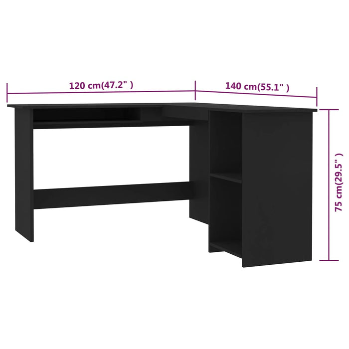 L-Shaped Corner Desk Black 120x140x75 cm Engineered Wood.