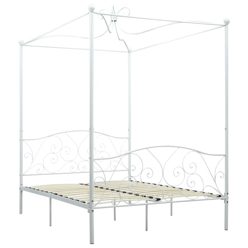 Canopy Bed Frame White Metal 140x200 cm.