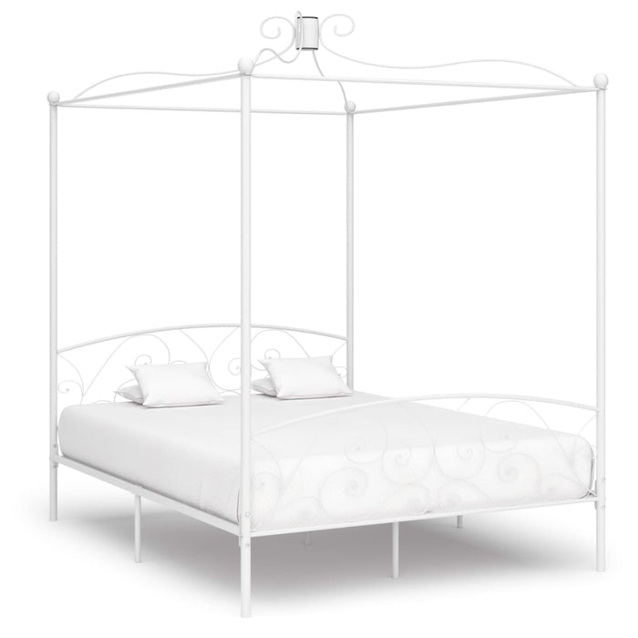 Canopy Bed Frame White Metal 160x200 cm.