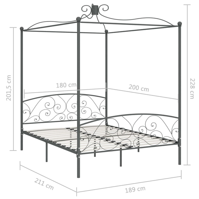 Canopy Bed Frame Grey Metal 180x200 cm 6FT Super King.