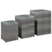 Side Tables 3 pcs with Glass Top Grey Poly Rattan.