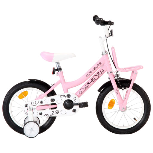 Kids Bike with Front Carrier 14 inch White and Pink.